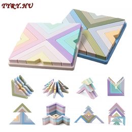 Blocks TYRYHU 1 Set est Silicone Building Triangle Platter Educational Montessori Toys Stacking Baby Gifts 230213