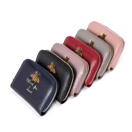 Genuine leather bee women&men card holders lady fashion cow leather zero designer wallets female casual clutchs black purple grey 254L