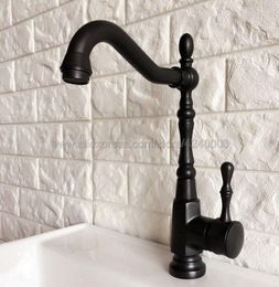 Kitchen Faucets Sink Black Colour Brass Single Handle Basin Deck Mounted &Cold Water Mix Tap Knf386