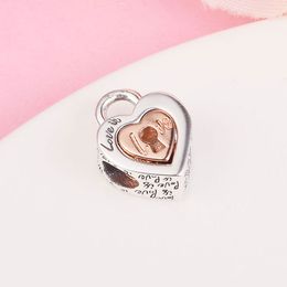 925 Sterling Silver Two-tone Padlock Splittable Heart Bead Fits European Jewelry Pandora Style Charm Bracelets