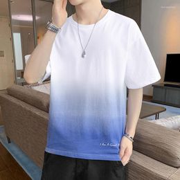 Men's T Shirts Summer T-shirt Youth 2023 Fashion Tees Tops O-Neck Daily Casual White Black Gradient Colour Short-sleeved Shirt