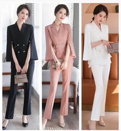 Women's Two Piece Pants Women Elegant Pant Suit Split Three Quarter Sleeve With Belt Blazer Coat And Pencil Fashion Pieces Set 4XL