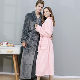 Towel Men Women Autumn Winter Plus Size Long Coral Fleece Bathrobe Cozy Robes Night Sleepwear Dressing Gown Loose Home Wear