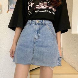 Skirts S-XL Light Blue A Line Denim Skirt For Women 2023 Spring Summer Basic High Waist Mini Jeans Female (72737