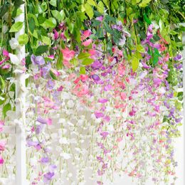 Decorative Flowers Wisteria Vine Artificial Flower Rattan Wedding Decoration Arch Home Garden Green Plant Wall Christmas Wreath