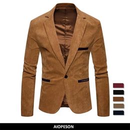 Mens Suits Blazers AIOPESON Brand Mens Suit Jackets Solid Slim Fit Single Button Dress Suits Men Fashion Casual Corduroy Blazer Men 230213