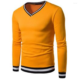 Men's T Shirts Pure Colour Air Layer V-neck Long-sleeved Sweatshirt Men's Striped Screw-on Pullover Jacket Casual T-shirt