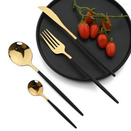 Flatware Sets 4/8/16/24Pcs Black Gold Cutlery Set Stainless Steel Tableware Knife Fork Spoon Western Dinnerware For Home El Party