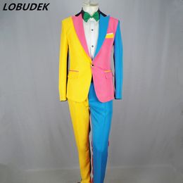 Men's Suits Blazers Irregular Colourful Magician Clown Performance Stage Outfits Nightclub Male Singer Host Pants Suit DS Costume 230213