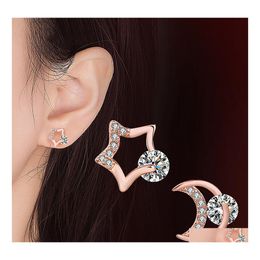 Stud Fashion Cubic Zircon Creativity Women Sier Earrings Geometric Star Moon For Man Jewellery Drop Delivery Dhjbn