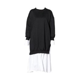 Casual Dresses PERHAPS U Black White Pullover O Neck Long Sleeve Shirt Loose Midi Autumn Dress Split Joint Korean Sweatshirts D0213