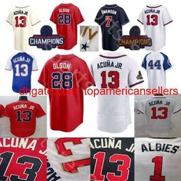 Custom Baseball Jerseys 2022 28 Matt Olson Jersey Freddie Freeman Dansby Swanson 13 Ronald Acuna Jr. Ozzie Albies Mike Soroka