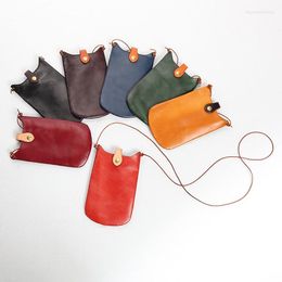 Evening Bags Vintage Mobile Baotou Layer Cowhide Small Pure And Fresh Literature Art Women Handbag Simple Bag Solid Color Shoulder