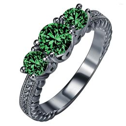 Wedding Rings Elegant Classic Love Women's Green Sky Blue 3pc Crystal Black Gold Colour Filled Cz Zircon Band Engagement Ring