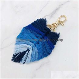 Key Rings Bohemian Beach Keys Chains Tassel Ring Party Favour Gifts Keyrings Hand Woven Leaf Bag Accessories Rope Pendant 1613 T2 Dro Dhpjo
