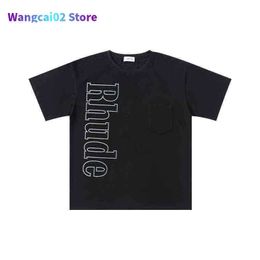 Men's T-Shirts Men Women 1 1 High Quality Wash Chest Pocket Rhude Tee Slightly Oversized Tops Short Seve Vintage Rhude T-shirt 021323H