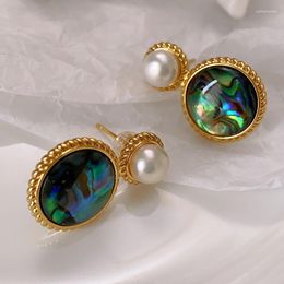 Stud Earrings Green Oil Painting Colourful Abbe Natural Pearl For Women