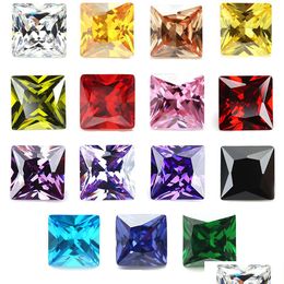 Loose Diamonds Wholesale Mix Color 30 Pcs/ Bag 4X4 Mm Princess Faceted Cut Shape 5A Vvs Cubic Zirconia For Jewelry Diy Dr Dhj5V