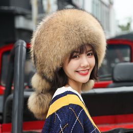 Women's Full Covered Whole Pelt Real Fox Fur Hat Russian Trapper Ushanka Hat Top Hat Winter Warm Outdoor Ski Cap