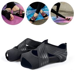 Sports Socks Non-Slip Pilates Set Women Toes Shoes Yoga Fitness Cross Straps Indoor Slip Resistant