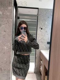 Casual Dresses Designer Early spring 2023 new fashion trend temperament celebrity double F jacquard high neck knitted top short skirt two-piece set GHBM