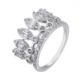 Wedding Rings 2023 Arrival Crown Silver Plated Ring For Women Clear Cubic Zirconia Ladies Simple Charm Engagement Gifts Wife