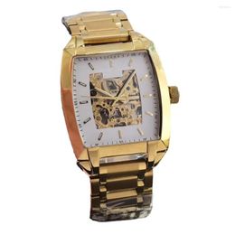 Wristwatches Mens Mechanical Watch Gold Black Skeleton