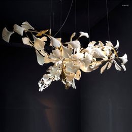 Chandeliers Modern Ginkgo Leaf LED Tree Branch Ceiling Pendant Lamp Bedroom Decoration Lights Villa Stairs Indoor Decor Lighting