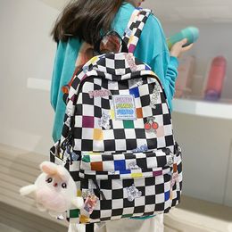 School Bags Fashion Lady Lattice Travel Cartoon Bag Female Plaid Cute College Backpack Trendy Women Bag Girl Cool Kawaii Laptop Backpack 230211