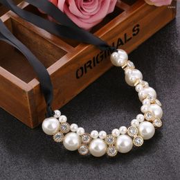 Choker Hesiod High Quality Black White Bead Neckalce Rope Fashion Korea Shine Imitation Peal Crystal Necklace Collar