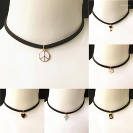 Choker Ladies Handmade Peace Love Lock Pendant Suffix Short Sleeve Necklace Gothic Series Cross Clock Key Black Velvet Collar
