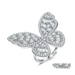 With Side Stones Shining Butterfly Adjustable Ring For Women Crystal Acrylic Inlay Fashion Party Hand Accessories Jewelry Sier Rings Dhx9G