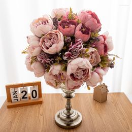 Decorative Flowers Vintage Artificial Flower Classic European Style Peony High Quality Bright Rose Home Party Silk Wedding Banquet Table