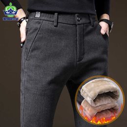 Men's Pants High Quality Winter Fleece Casual Men Cotton Stretch Warm Velvet Fashion Business Black Gray Thick Trousers Plus Size 38 Y2302