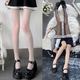 Women Socks Summer Sexy Transparent Silky Pantyhose Solid Colour See-Through Stretch Tights Student Lolita Sheer Slim Hosiery