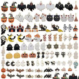 Charms Mix 50/100 Pcs Halloween Oil Drop Pendant Accessories Set Cute Cartoon Pumpkin Skl Bat Delivery 202 Dh5Gr