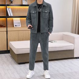 Men's Tracksuits Corn Kernel Corduroy Jacket Suit Mens SpringAutumn Korean Version Fashion Slim Allmatch Clothes 2piece Set Outfits Jogger 230213