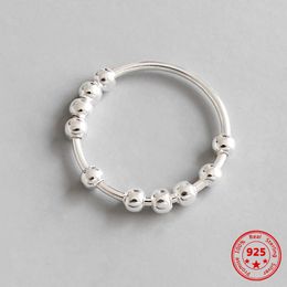 Band Rings % 925 Sterling Silver Beaded Open Rings For Women 2018 New Trend INS Simple Style Lady Fashion Jewelry Anti Anxiety Ring G230213