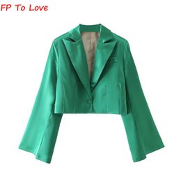 Women's Suits & Blazers TO LOVE Spring 2023 One Button Long Sleeve Lapel Satin Cropped Blazer Ladies Slim Casual Flared TopWomen's