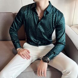 Men's Dress Shirts 2023 Autumn Fashion Zebra Pattern Printed Mens Luxury Business Slim Fit Shirt Male Long Sleeve Bright Formal