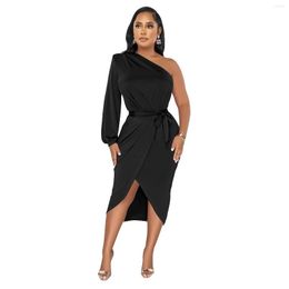 Casual Dresses Sexy Elegant Lady's Party Dress One Shoulder Long Sleeve Female Robe Girls Bandage Vestidos Women Pack Hip Pencil
