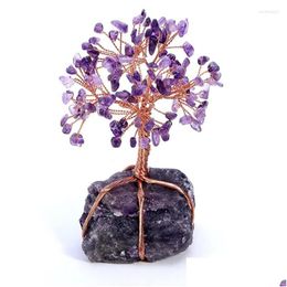 Pendant Necklaces Fyjs Unique Rose Gold Color Wire Wrap Tree Of Life Amethysts Stone Irregar Shape Green Aventuri Dhdce