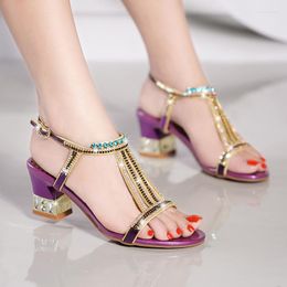 Dress Shoes Summer All-match Rhinestone Square-heeled Low-heeled Women's Sandals Plus Size Banquet High-heeled Bridesmaid Wedding Shoe