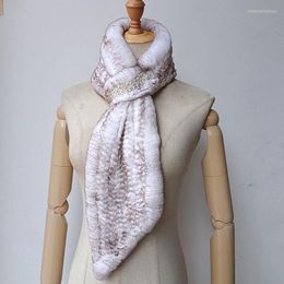 Scarves Women Winter Warm Knitted Real Fur Scarf With Pearl Luxury Female Thick Fluffy Long Genuinr