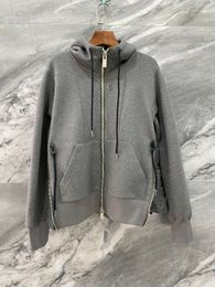 Mens Hoodies European and American Zipper Pocket Splicing Windbreaker Hooded Sweater Coat Grey Dark Blue