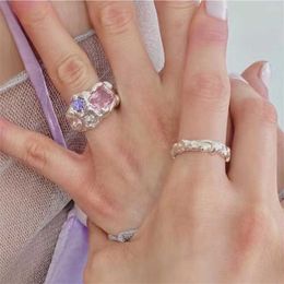 Band Rings Vintage Exquisite Colorful Moonstone Rhinestone Rings for Women Girlfriend Kroean Irregular Lava Ring 2022 Trend Party Jewelry G230213