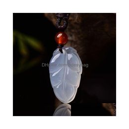 Pendant Necklaces Natural Jade Guanyin White Pith Buddha Necklace Drop Delivery 202 Dhexf