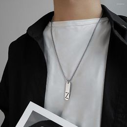 Pendant Necklaces Stainless Steel Minimalist Rectangular Hollow 26 Letters A-Z Collar Charm Punk Necklace For Men Jewelry Gift