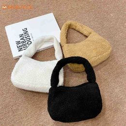 Totes Lamb Wool Cute Clutch Bags For Women Simple Versatile Handbag Small Furry Tote Bag Purse Girls Top Handle Bag Female Hand Bags 0213/23