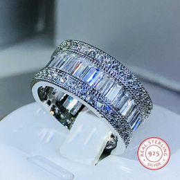 Band Rings Simple Elegant 925 Sterling Silver Dazzling Rectangle CZ Zircon Crystal Ring Promise Wedding Engagement Rings for Women G230213